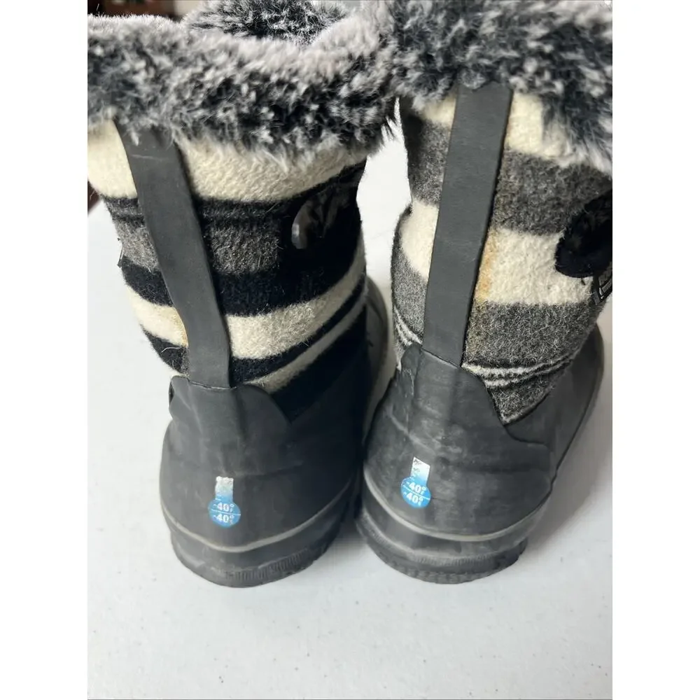 Bogs Arcata Stripe Black Waterproof Wool-Blend Winter Boots kids 6 Rated to -40.